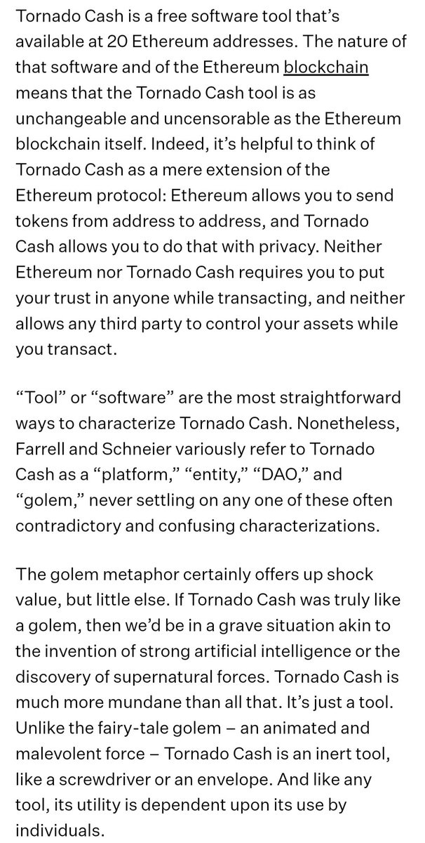 @jp_koning @schneierblog so @valkenburgh wrote a great rebuttal here: coincenter.org/tornado-cash-i…