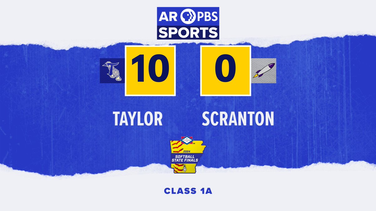 With that, Taylor High School takes home a matching pair of state titles and makes @ArkActAssn softball history! Congrats to the 1A Softball State Champions and to exceptional runners-up, the Scranton High School Lady Rockets. #ARPBSSportsFinalScore: Taylor 10, Scranton 0