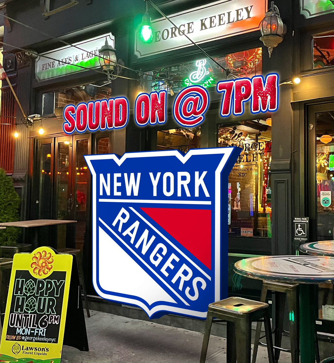 JOIN US! 🍻Happy Hour til 6 then stay for the game! 🏒🥅 #georgekeeley #gknyc #beerisgood #shutupanddrink #drinkamongstfriends #drinkgoodbeer #drinkrealbeer #uwsnyc #upperwestsideeats #cheers #pubfood #publife #nhl #nyrangers #hockeyandbeer