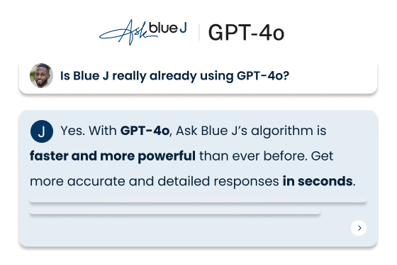 🔥 We have integrated GPT-4o into version 12.5 of the Ask Blue J algorithm, setting a new standard for AI-driven tax research solutions.bit.ly/3wHmMWP

#genAI #LegalTech #TaxTechnology #AI #GenerativeAI #LegalTechnology #OpenAI #ChatGPT4 #ChatGPT4o