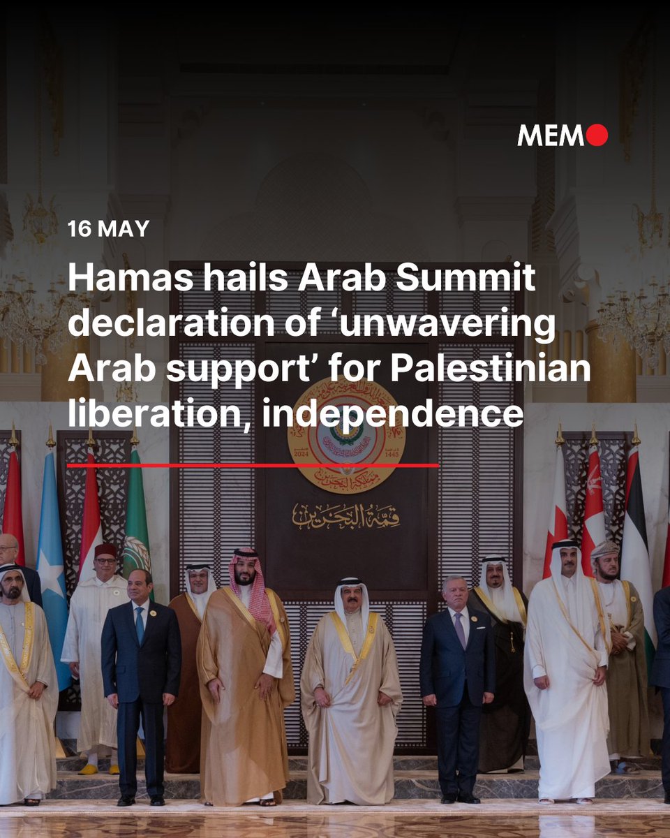 Palestinian Resistance group, Hamas, hailed a declaration, Thursday, by the Arab Summit in Bahrain of “the unwavering Arab support for our people’s aspirations for liberation and independence”, Anadolu Agency reports. The group commended the Summit’s condemnation of “the Israeli