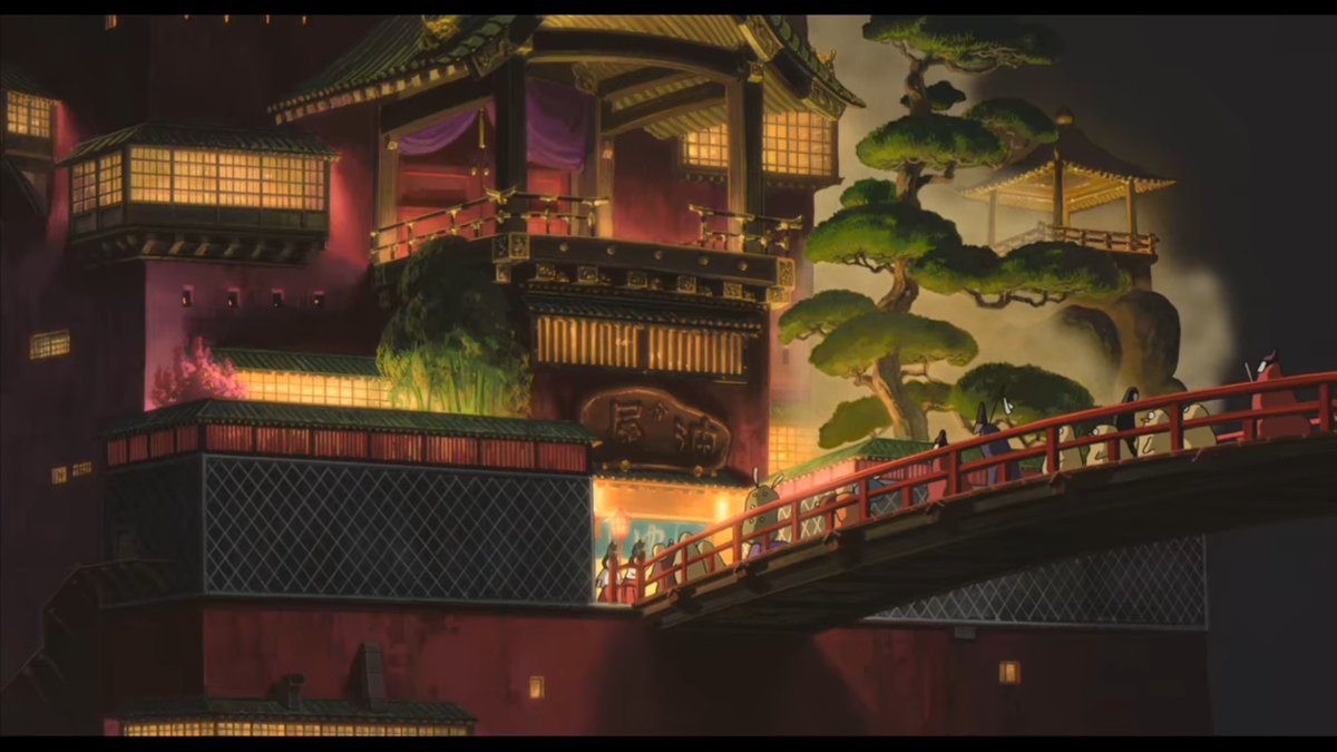 Atmospheric Perspective: Depth and perspective in the Ghibli backgrounds always makes it feel like spaces and places are real - you sense the immersion without knowing it. Background and foreground are often integral. #SpiritedAway 5/