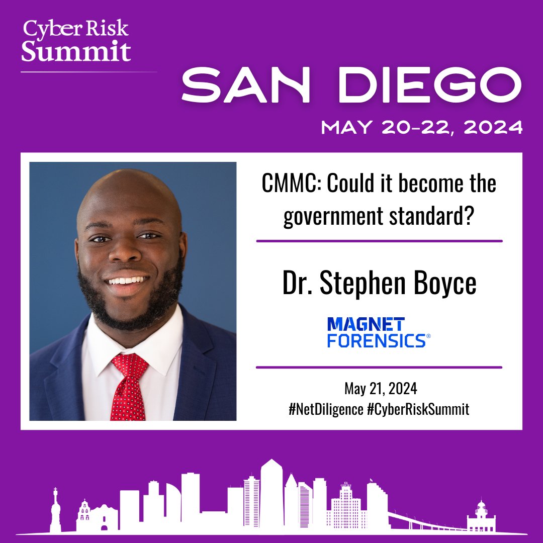 We're coming to San Diego for the @NetDiligence #CyberRiskSummit San Diego on May 19-22! Be sure to join @thecyberdoctor as he takes part in the panel discussion, 'CMMC: Could it become the government standard?' on May 21 ow.ly/yZLg50RIYn9.