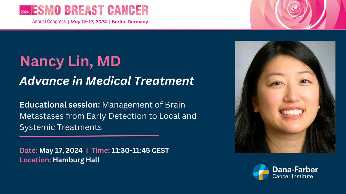 Don't miss Dr. Nancy Lin (@nlinmd) discussing advanced medical treatment in the management of #BrainMetastases. 🗓️Friday, May 17th ⏰11:30-11:50 CEST / 5:30-5:50 am EST 📍Hamburg Hall / Online