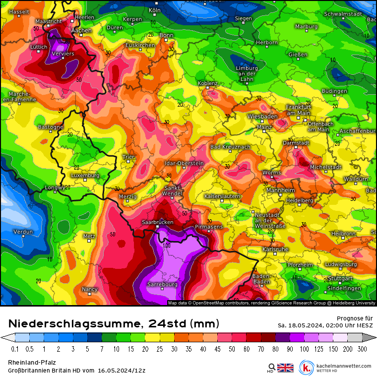 Vier hochaufgelöste Modelle für den Freitag. Das sieht nicht gut aus v.a für das südliche Saarland und die Südwestpfalz mit Mengen von teils über 100 mm. Es drohen hier flächige und große Überschwemmungen und Hochwasser. #Unwetter Aktuelle Karten: kachelmannwetter.com/de/modellkarte… /LD