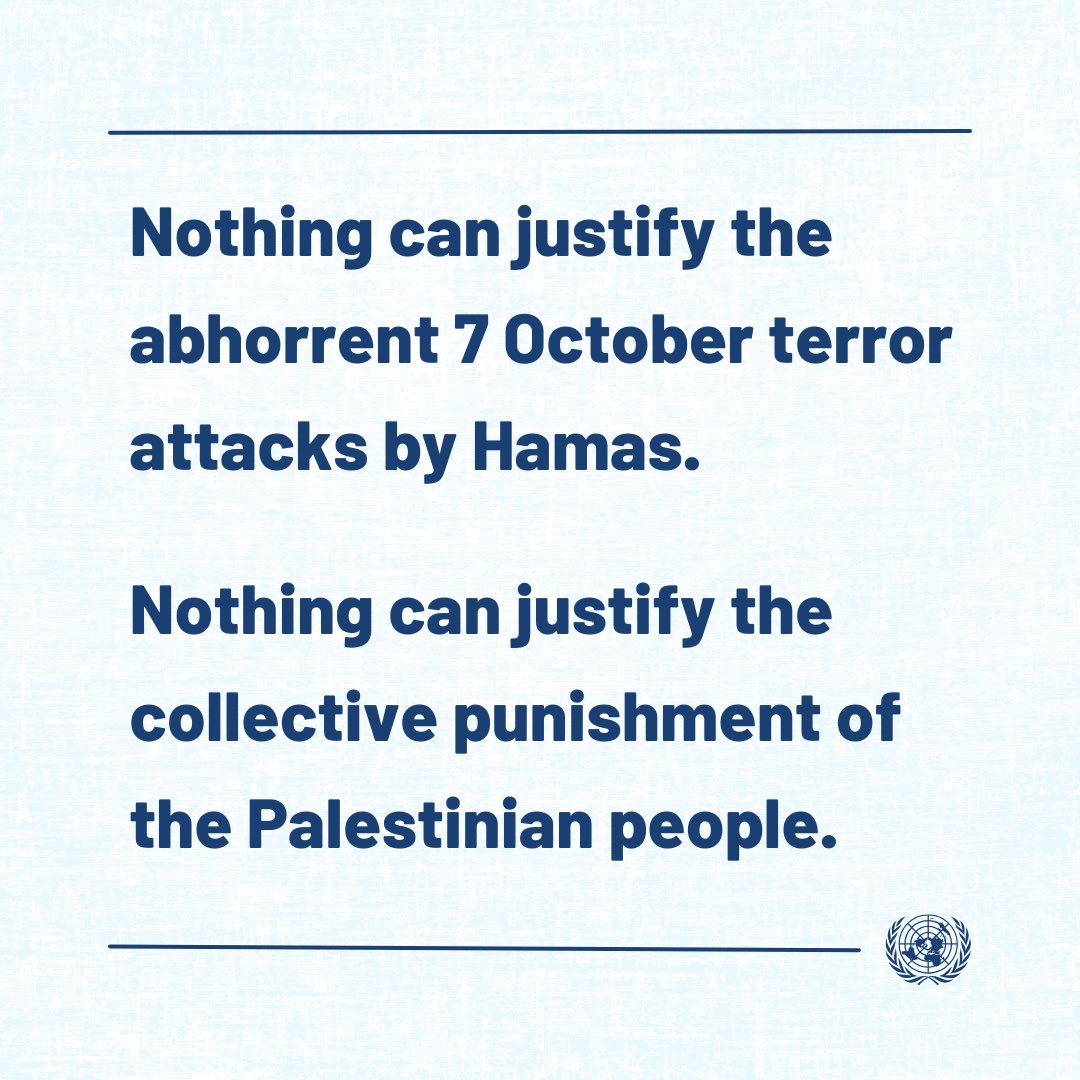 Nothing can justify the 7 Oct terror attacks by Hamas. Nothing can justify the collective punishment of the Palestinian people. It’s high time for a humanitarian ceasefire, the immediate & unconditional release of all hostages & unimpeded humanitarian access throughout Gaza.