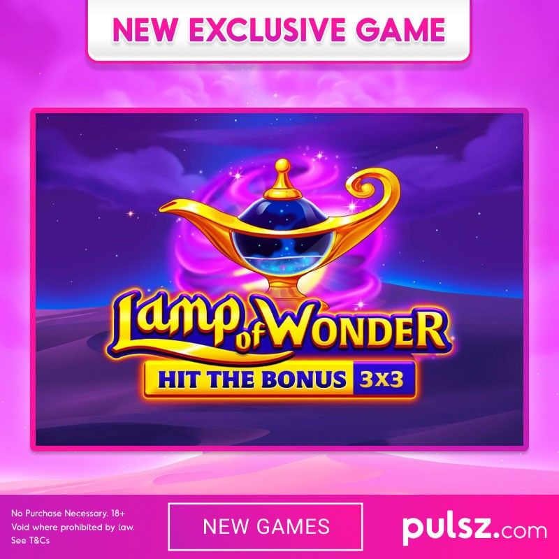 👏 Round of applause for another Pulsz exclusive! ✨ Lamp of Wonder: Hit the Bonus is here. Your wishes can come true in Bonus Rounds, with Collectors, Multipliers, and Mystery Symbols rubbing you the right way. Play now at Pulsz.com