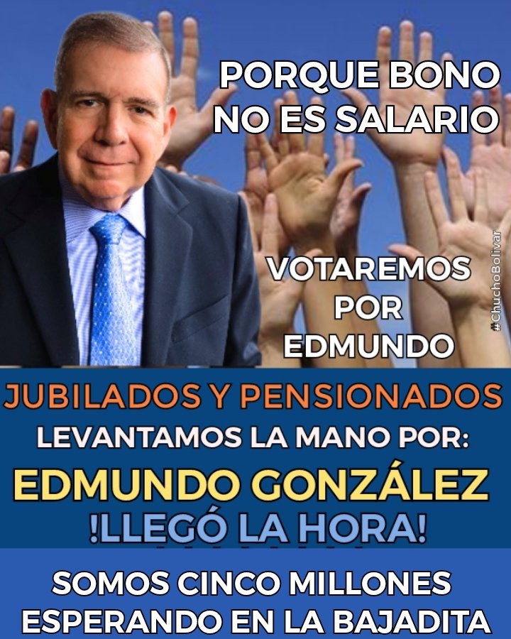 Edmundo González Urrutia, es el único que puede recuperar el poder adquisitivo de los jubilados, pensionados y trabajadores en Venezuela. La Cita es el 28 de Julio... Con Edmundo, votamos todo el mundo.