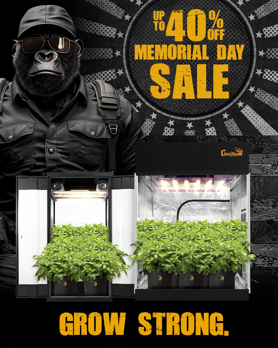 Memorial Day Sale Alert - Save up to 40% off on the world’s toughest grow gear. Celebrate hard work and dedication with unbeatable deals on the most reliable equipment out there. 🦍💪 #GrowStrong 🛒 Save today: bit.ly/GGTMemorialDay…