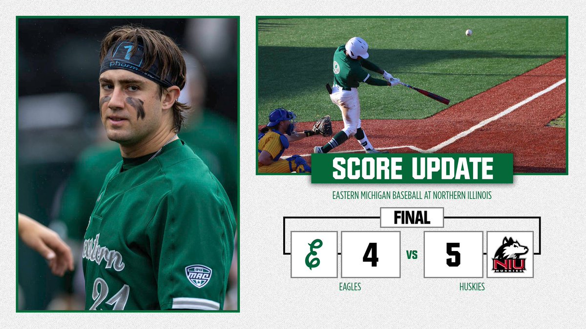 𝗙 | 𝗘𝗠𝗨 𝟰, 𝗡𝗜𝗨 𝟱 Eagles score one in the ninth but the comeback falls short. Game two will start at 2 p.m. CT (3 p.m. ET) tomorrow. #EMUEagles | #HTR