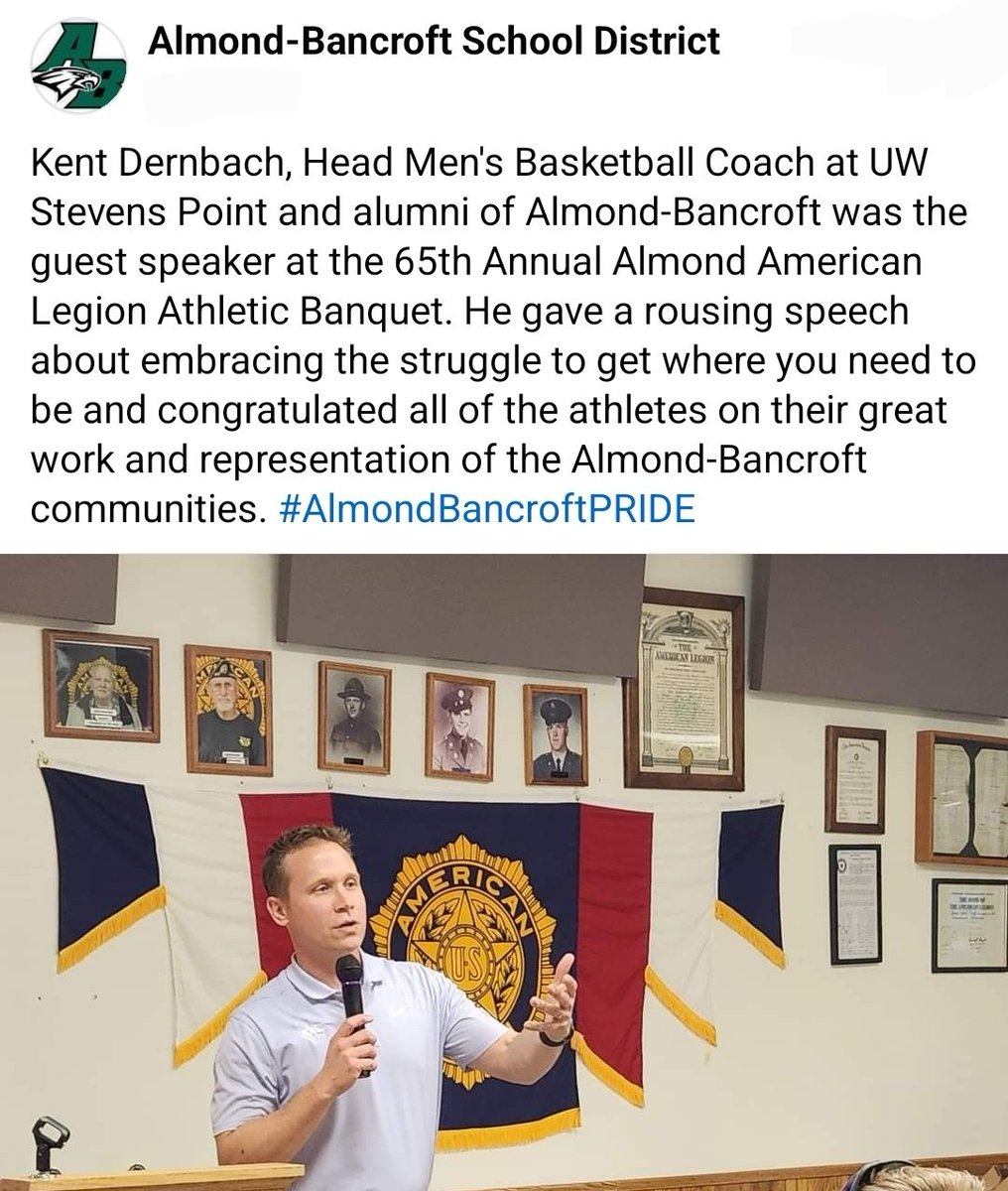 Glad to see UW-Stevens Point Men's Basketball Head Coach Kent Dernbach active in the Almond-Bancroft community, where he grew up.

#whyd3