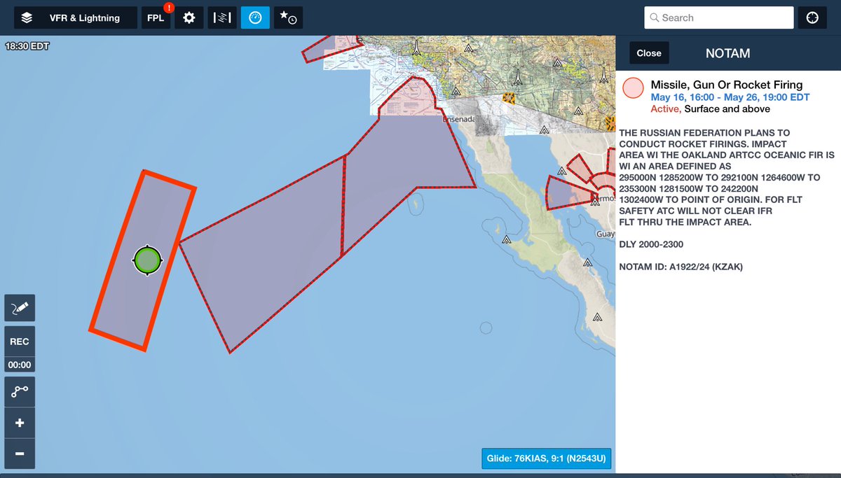 Anyone know what this NOTAM off of Baja California is about? Is the Russian Federation firing rockets to impact off the west coast of N America? If so, what rockets?
