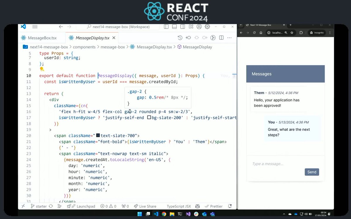 The RSC queen👸, @aurorascharff, is doing her thing at #ReactConf. Live-coding advanced RSC forms.