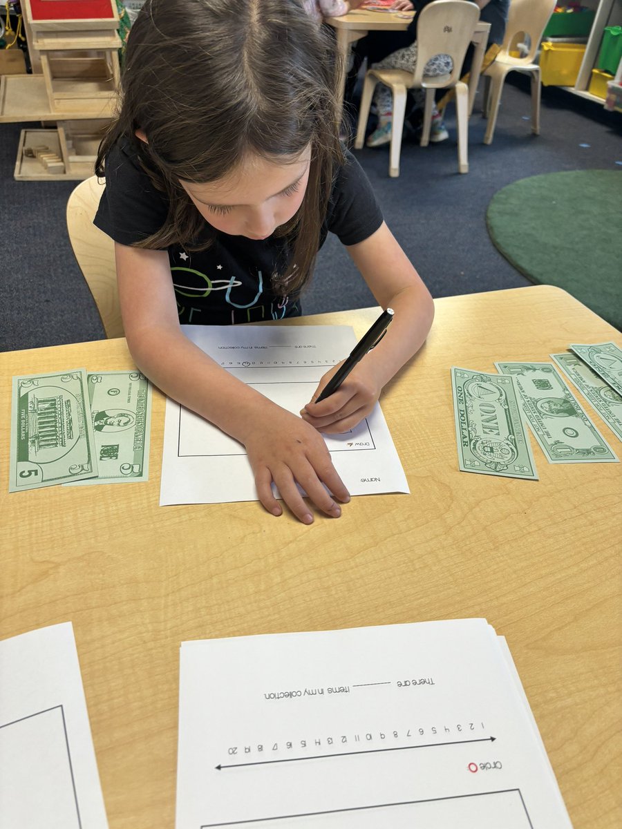 Money, money, money! TKers counting on by 5s and 1s! We are practicing counting money for our upcoming food market to donate our profit to @WsideFoodBank! 💵