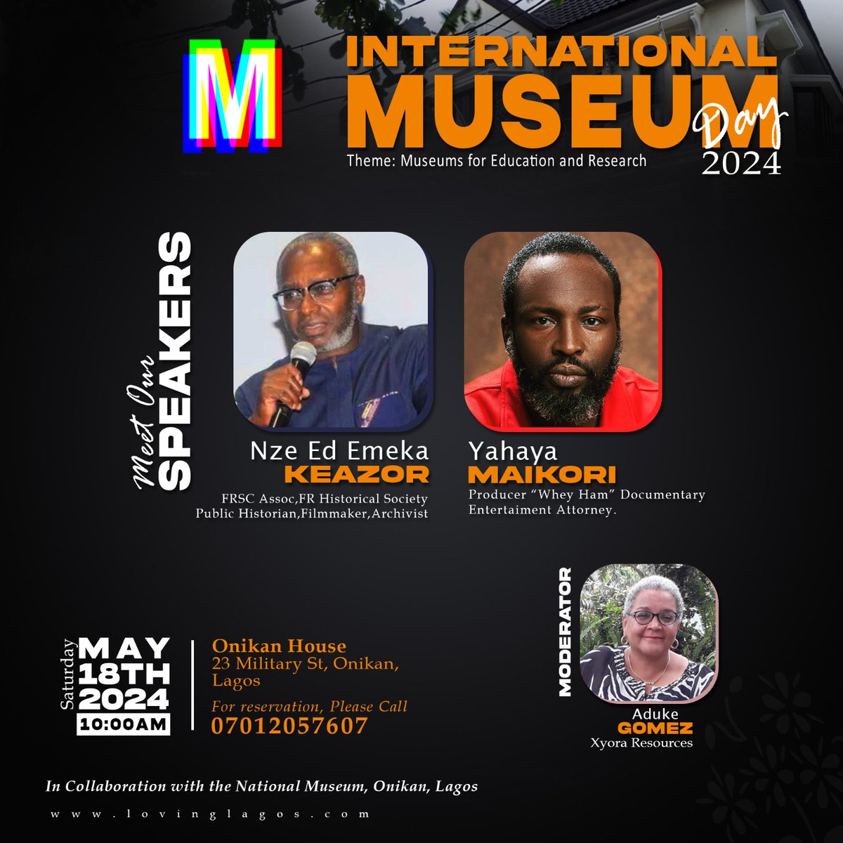 Looking forward to engaging @edkeazor and Yahaya Maikori to celebrate International Museum Day with @lovinglagos at Onikan House this Saturday 18 May. Exhibition opens at 10am. Talks begin at 1pm. Do join us! There's a virtual option if you're far away...