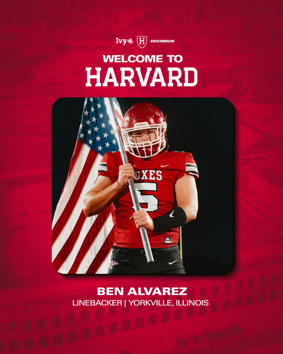 Harvard Football (@harvardfootball) on Twitter photo 𝙏𝙝𝙚 𝙁𝙪𝙩𝙪𝙧𝙚 𝙞𝙨 𝙃𝙚𝙧𝙚. 👊
➡️ Ben Alvarez
➡️ Linebacker
➡️ Yorkville, Ill.
📰 tinyurl.com/224hu5s2
#GoCrimson x #ClassOf2028
<a href="/benalvarez21/">Ben Alvarez</a> 𝙏𝙝𝙚 𝙁𝙪𝙩𝙪𝙧𝙚 𝙞𝙨 𝙃𝙚𝙧𝙚. 👊
➡️ Ben Alvarez
➡️ Linebacker
➡️ Yorkville, Ill.
📰 tinyurl.com/224hu5s2
#GoCrimson x #ClassOf2028
<a href="/benalvarez21/">Ben Alvarez</a>