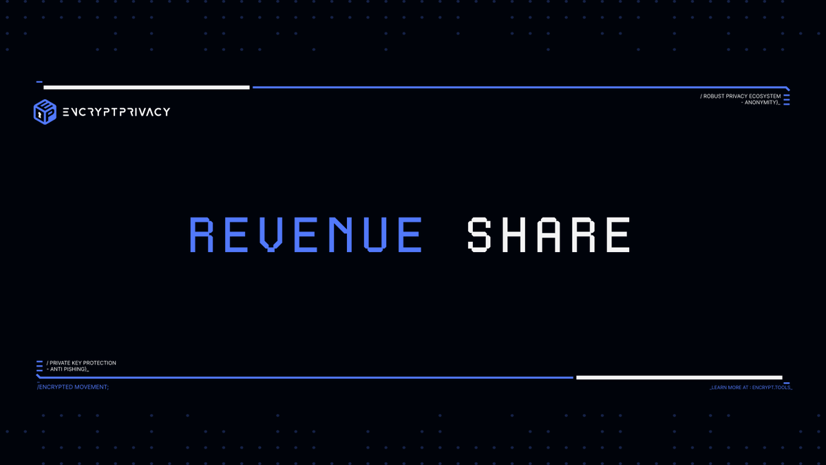 Encrypt Privacy promotes the values of on-chain privacy and security, and we're grateful to our supporters who share these very principles. Hence, we're thrilled to share 100% revenue from our tools with $ENCR holders starting from the imminent mixer release. You'll have