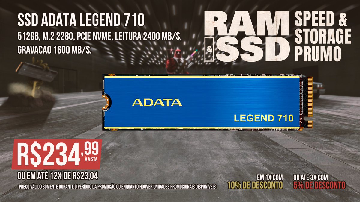 Otimize o desempenho do seu computador com o SSD Adata Legend 710! Inicie seu PC em questão de SEGUNDOS e ainda tenha 512GB de espaço disponível para armazenar todos os seus arquivos, jogos ou o que mais precisar! 🫡 Confira▶️bit.ly/42Gtt5l