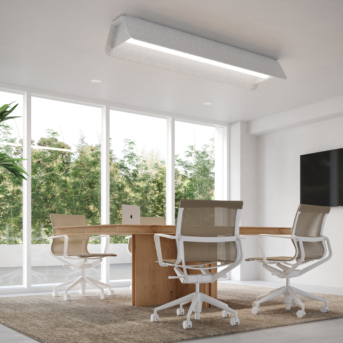 Low-glare illumination and sound-absorbing properties combine to create a comfortable and focused environment. Learn more about Roof: eurekalighting.com/products/?sear…

#eurekalighting #lightingdesign #lightinginspiration #lightingdesigner #architecture #acousticlighting