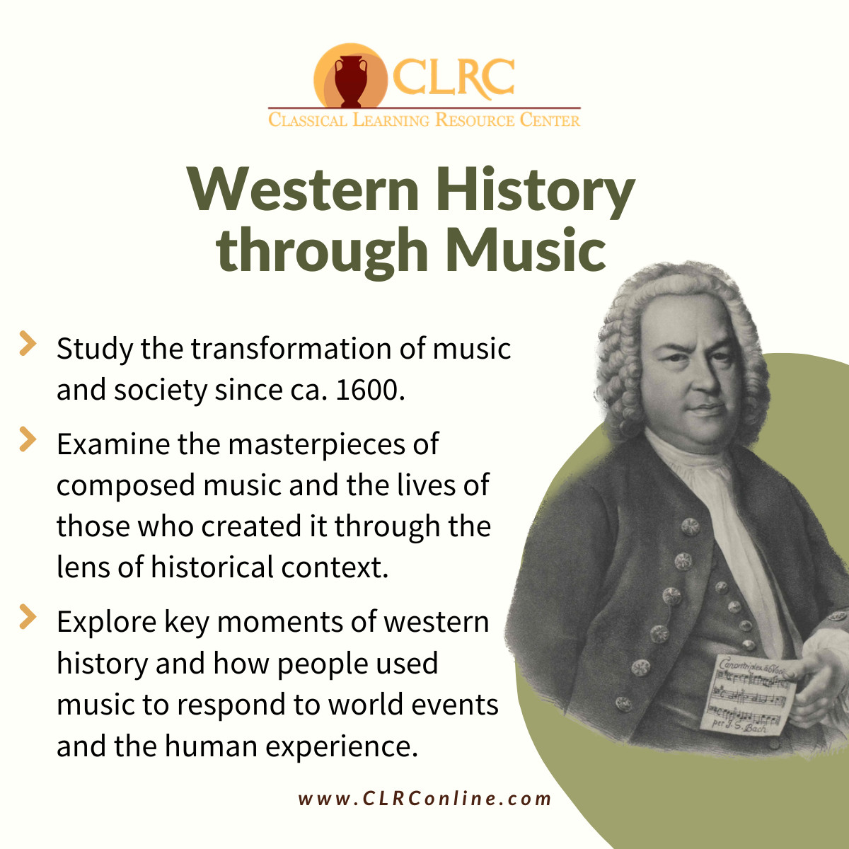 Join us in CLRC's online Western History through Music class! Gain depth of understanding of key moments of western history and how humans used music to process, to react to, and to express their emotions surrounding world events and the human experience. #musicappreciation