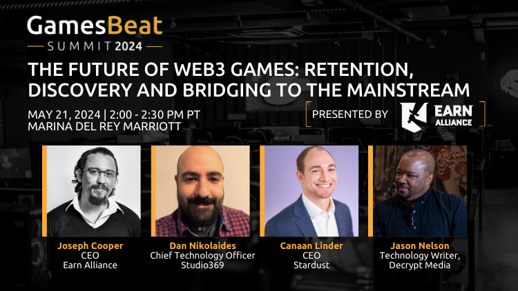 GamesBeat Summit 2024 is next week, and we are highlighting our amazing panels and speakers including @Studio369__'s Chief Technology Officer Dan Nikolaides and Earn Alliance's CEO Joseph Cooper for 'The future of Web3 games: Retention, discovery and bridging to the mainstream.'