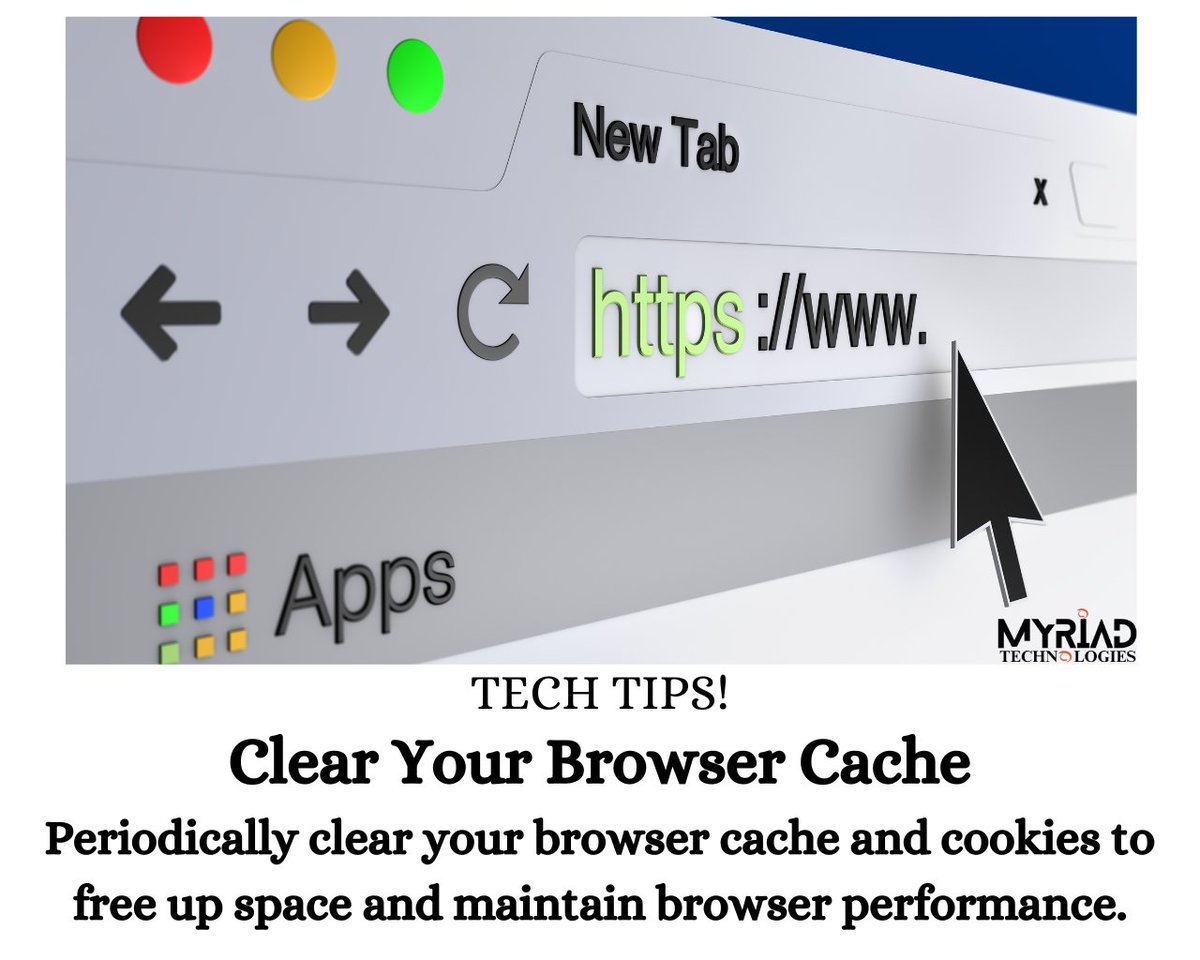 myriadcorp's tweet image. Tech Tip: Clear Your Browser Cache!
Keep your browser running smoothly by clearing your cache and cookies regularly. Free up space and maintain peak performance for seamless browsing!
#TechTip #BrowserMaintenance #OptimizedPerformance