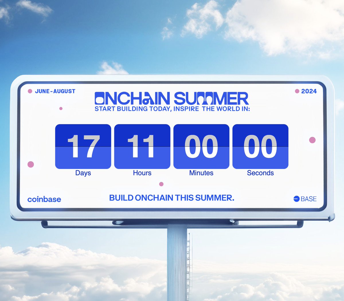 🔵 𝗢𝗡𝗖𝗛𝗔𝗜𝗡 𝗗𝗔𝗜𝗟𝗬 🔵 Onchain Summer is coming 🔆 Countdown the seconds by minting this billboard created by @mx1000m zora.co/collect/base:0…