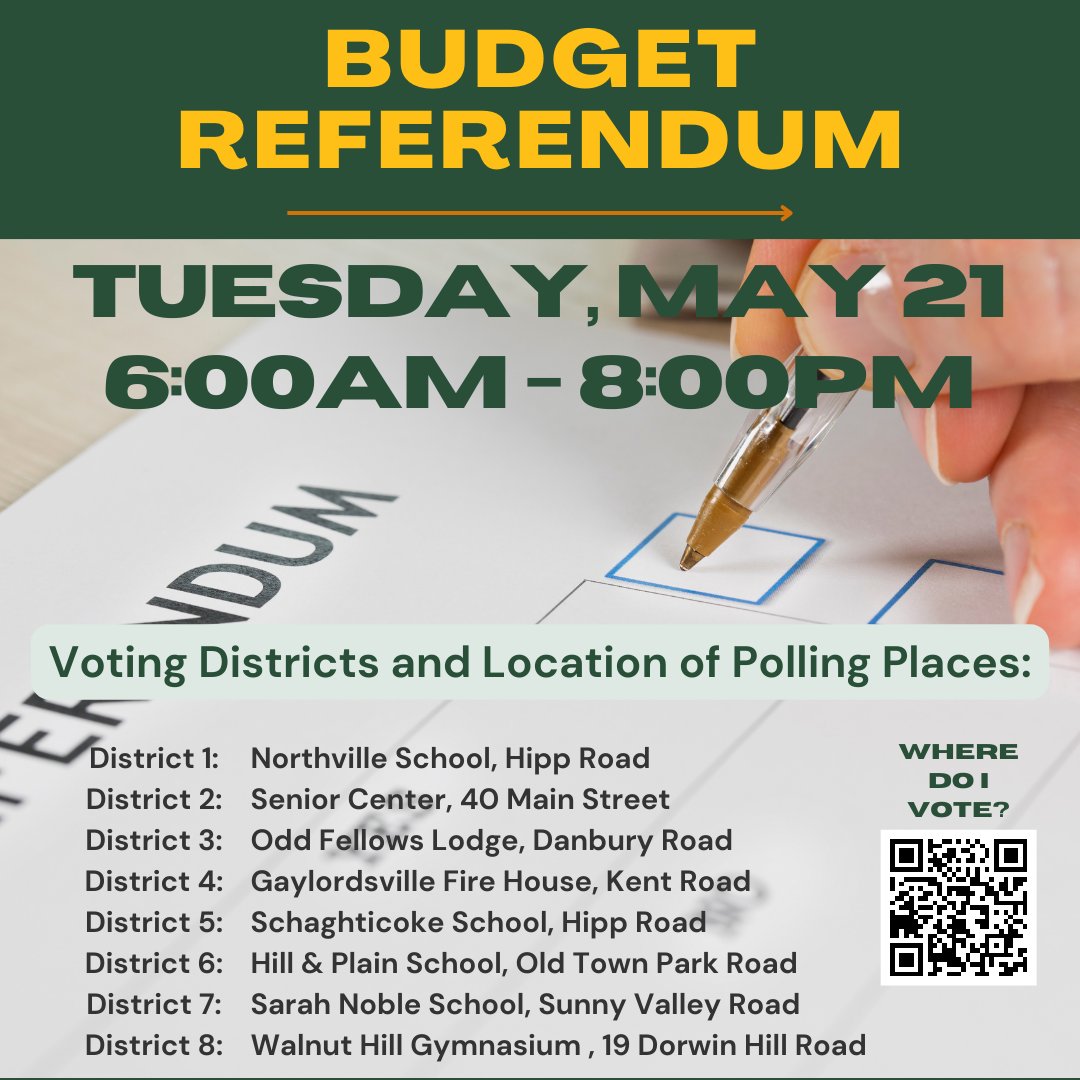 The referendum vote on the school district and town budgets will take place next week on Tuesday!