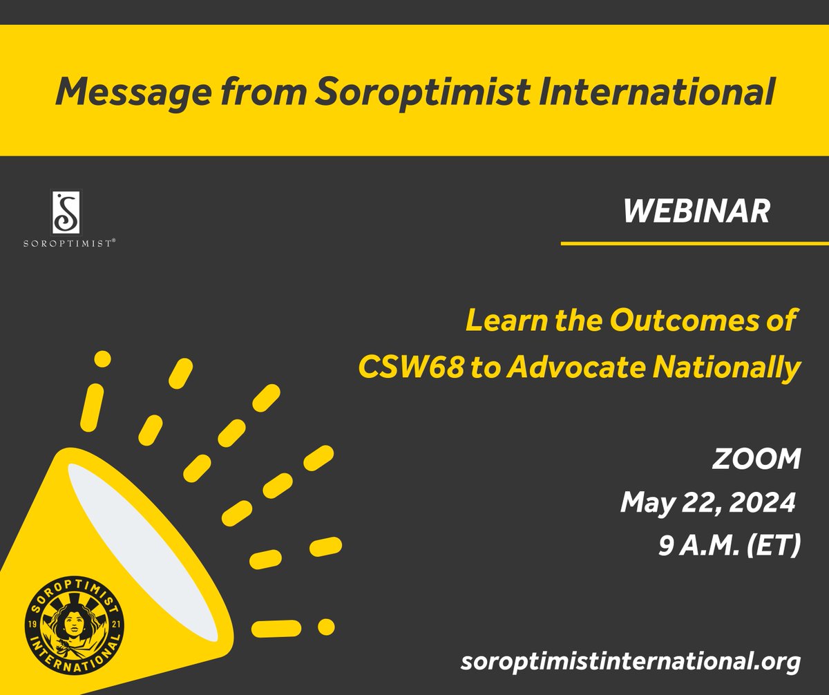 Are you interested in learning more about CSW (the United Nation’s Commission on the Status of Women)? SI is hosting a webinar on Wednesday May 22 at 9AM Eastern called Learn the Outcomes of CSW68 to Advocate Nationally. Register here: us06web.zoom.us/meeting/regist…