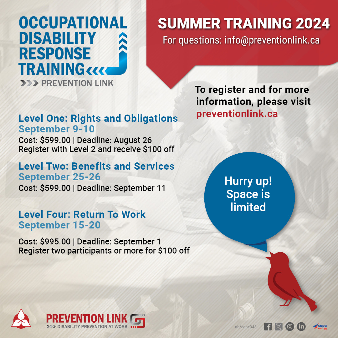 💡Who should attend: WSIB representatives, Workers’ Compensation activists, RTW specialists, union leadership and union stewards, supervisors and employers, H&S representatives and activists, workers who are new to Ontario, and young workers. Register: preventionlink.ca