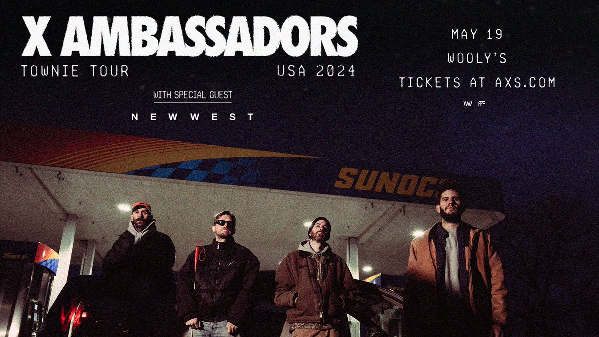 Tonight @XAmbassadors are bringing the Townie Tour to Wooly's with special guests New West & Rowan Drake! ⚡️ 7:30 PM | 8:30 PM | All Ages 🎫 axs.com/events/527118/