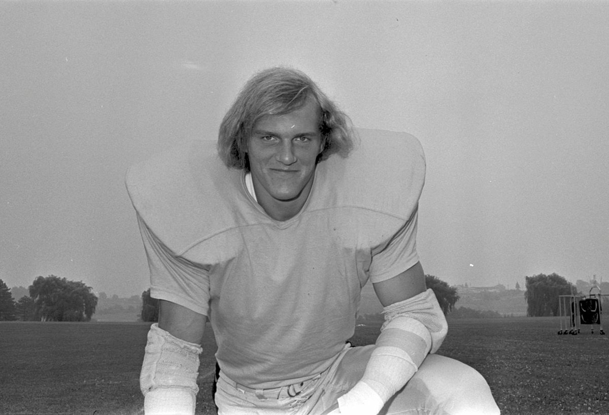 Jack Lambert at Saint Vincent College in Latrobe PA. his rookie season (1974) during Steelers training camp.