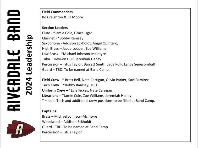 🏹🏹 Huge congrats to these great Warriors for taking the time to go through the application process and doing some great interviews! 🏹🏹 Presenting the 2024-25 Leadership Team!!! <a href="/RiverdaleHighTN/">Riverdale HS</a>