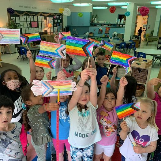 CitizensForRes2's tweet photo. Where's the American Flag?  Is that flag not considered "inclusive"? #americanflag #transgenderflag https://t.co/El8lSGCPpU