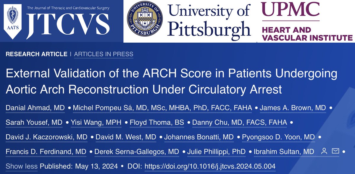🔥Hot off the press🔥 Read our new study just published in #JTCVS @AATSJournals jtcvs.org/article/S0022-… #AortaEd We need specific scores for prediction of ☠️ in #AorticSurgery @danial_ahmad93 @sarahyousefmd @DSGMD @JuliePhillippi @IbrahimSultanMD @UPMC_CTSurgery @HviUpmc