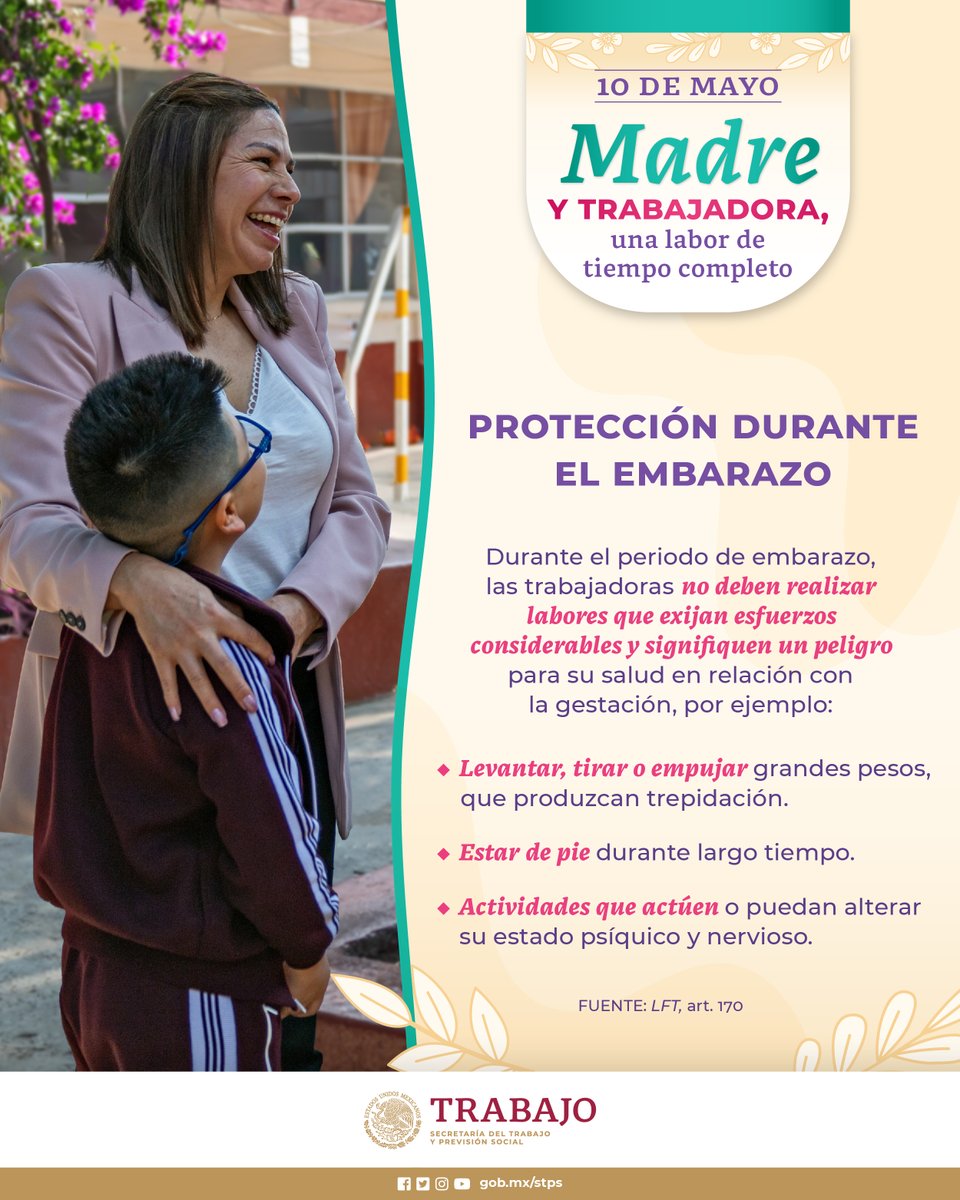 🚨¡Atención, madre trabajadora!🚨

¿Sabías que, por seguridad, durante el embarazo, no debes realizar cierto tipo de labores?

🩷 Proteger los derechos de las #MadresTrabajadoras durante el embarazo es primordial. 🤰📜⚖️

#MaternidadYTrabajo #10deMayo #LFT