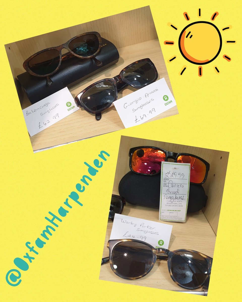 The sun's out & we've got #sunglasses by Balenciaga, Georgio Armani, Warby Parker and Carrera in our cabinet this week! See, try and buy at #Oxfam #Harpenden! 😎 We're open 10am to 5pm Monday to Saturday at 3, Harding Parade 💚♻️ 🕶 #FoundInOxfam #HarpendenLife #OxfamHarpenden