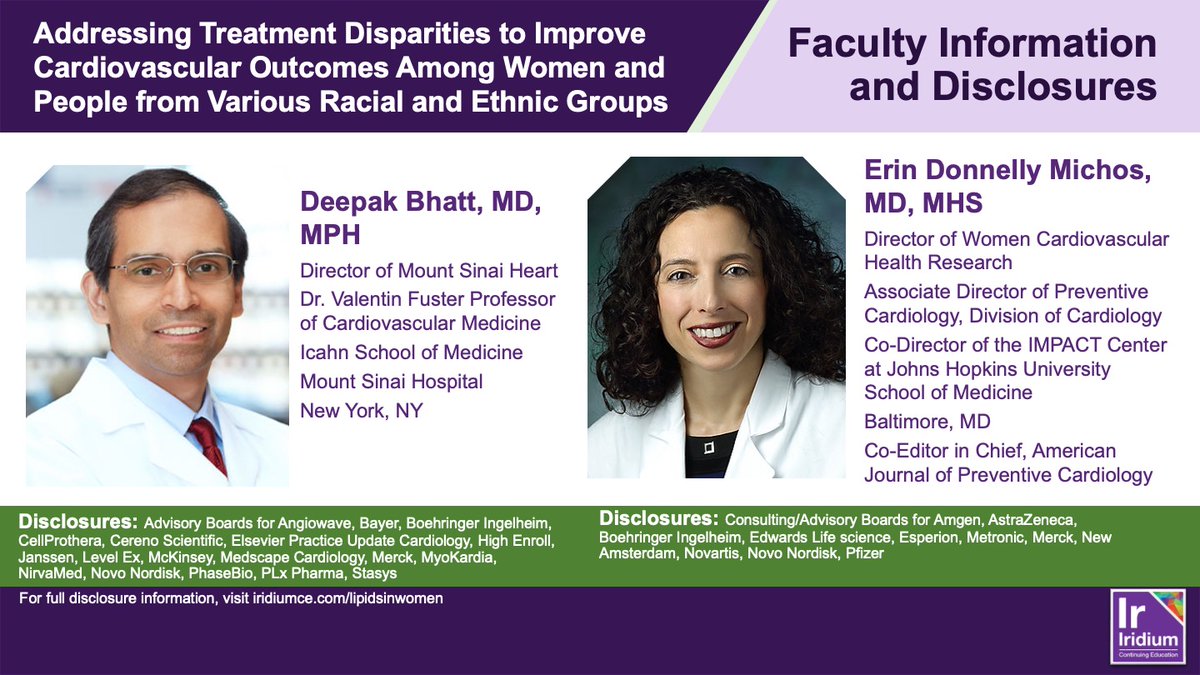 IridiumContEd's tweet image. 1/
 👋Check out this @iridiumCE &amp;amp; @Global_CME 🆓 #CME #MedEdThread: iridiumce.com/lipidsinwomen

🗣️ Let's talk about tx disparities &amp;amp; improving #cardiovascular outcomes in women &amp;amp; racial/ethnic minorities w/ @DLBhattMD &amp;amp; @ErinMichos

Supported by an educational grant from Esperion