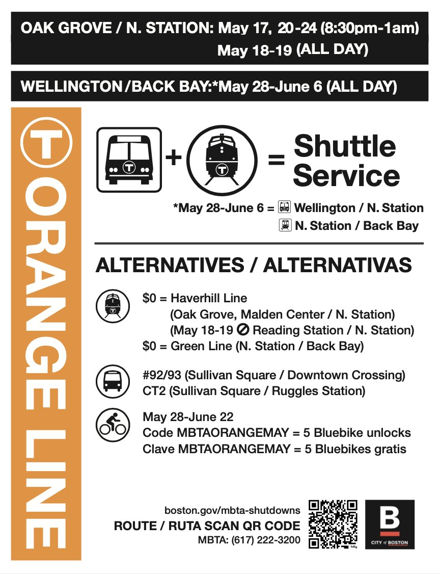 🟠 Orange Line riders! Will your commute be impacted by the shutdowns beginning tonight? We are looking for a rider to film their commute! ➡️ Help us share riders' experiences during shutdowns & educate riders about alternative routes: forms.gle/xR6WwPvpgwAmPH…