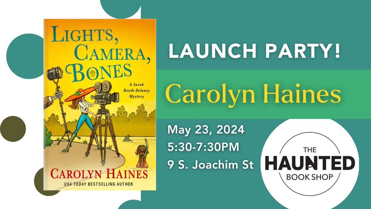 Can't wait to team up with <a href="/MirandaJames57/">Dean James</a> and <a href="/MandyHaynes_/">Mandy Haynes</a> on May 23rd! Thrilled to talk to #cozymystery readers and the awesome staff at <a href="/HBS_Mobile/">The Haunted Book Shop</a> at the book launch party for 💡🎥🦴LIGHTS, CAMERA, BONES published by <a href="/MinotaurBooks/">Minotaur Books</a> 🎉🎉🎉