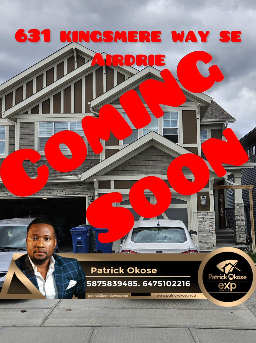 COMING SOON!!! Beautifully kept and pampered semi detached in Kings Heights SE Airdrie. 3 bed 2.5bath single attached front drive garage. This is sure to go fast. Call now. 5875839485. #therealpatrickokose #therealpatrickokoseandassociates #airdrie #kingsheightsairdrie