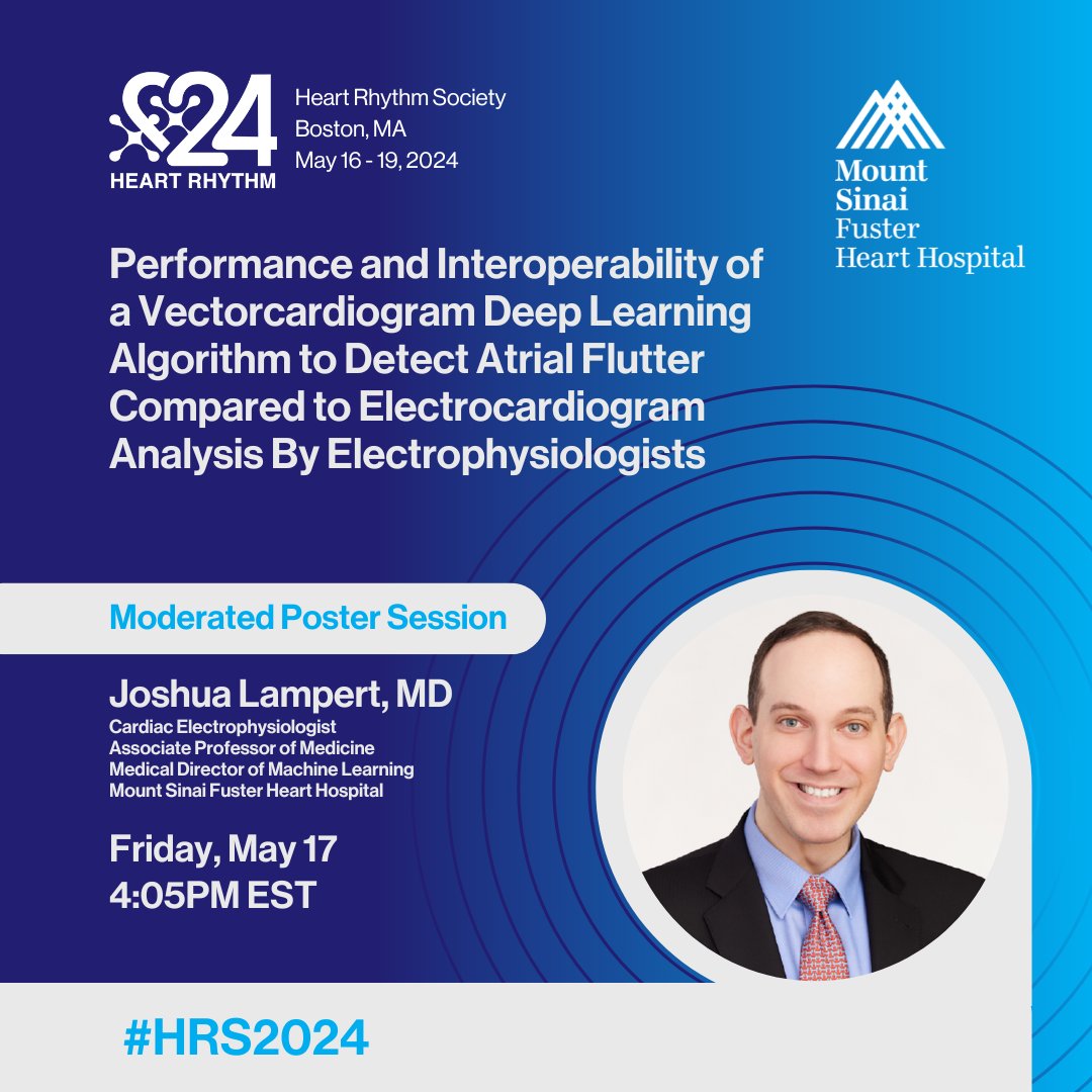 Attending Heart Rhythm Society 2024 in Boston, MA? @joshualampertmd will be presenting research findings during poster presentations on Friday, May 17. Learn more: heartrhythm.com #HRS2024 #CardioX @HRSonline @IcahnMountSinai