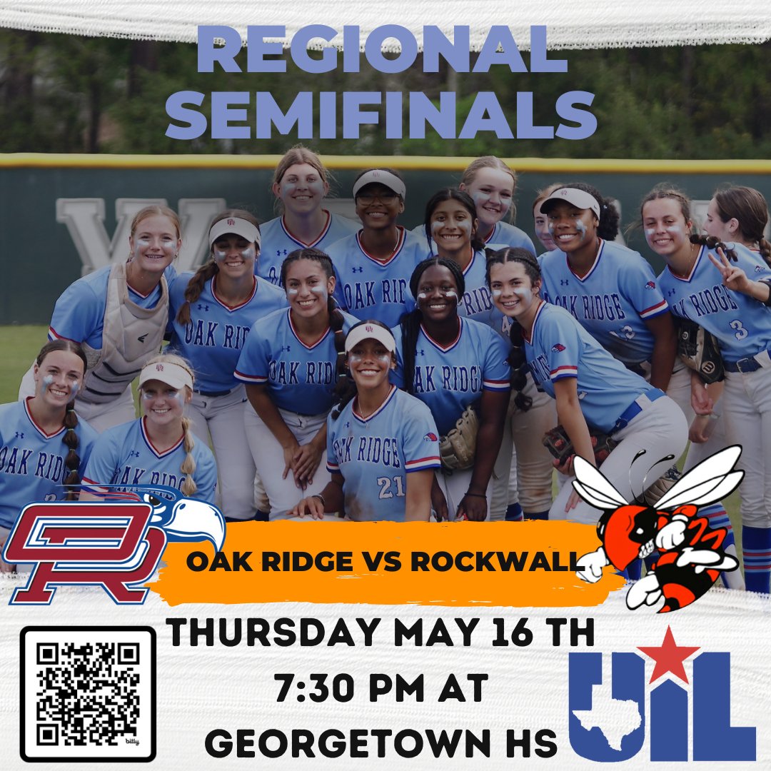 Texas UIL Live Event (@uiltexasevents) on Twitter photo 🥎GAME DAY🥎
Regional Semifinals
🎥Live on Texan : bit.ly/3JZSKXA
🆚Rockwall
🗓️Thursday, May 16th
⏰7:30 PM
📍Georgetown HS
<a href="/WoodlandsStuCtr/">Student Center</a> <a href="/ORHSSoftball/">Oak Ridge Softball</a> <a href="/EllaElizabethB/">Ella Boyer</a> <a href="/cammendoza2026/">Cameron Mendoza</a> <a href="/Ava_Bennett2027/">Ava Bennett</a> <a href="/AddisonDenning/">Addison Denning 2026</a> <a href="/CyleePanell/">Cylee Panell</a> <a href="/cammendoza2026/">Cameron Mendoza</a> <a href="/EllaElizabethB/">Ella Boyer</a> 🥎GAME DAY🥎
Regional Semifinals
🎥Live on Texan : bit.ly/3JZSKXA
🆚Rockwall
🗓️Thursday, May 16th
⏰7:30 PM
📍Georgetown HS
<a href="/WoodlandsStuCtr/">Student Center</a> <a href="/ORHSSoftball/">Oak Ridge Softball</a> <a href="/EllaElizabethB/">Ella Boyer</a> <a href="/cammendoza2026/">Cameron Mendoza</a> <a href="/Ava_Bennett2027/">Ava Bennett</a> <a href="/AddisonDenning/">Addison Denning 2026</a> <a href="/CyleePanell/">Cylee Panell</a> <a href="/cammendoza2026/">Cameron Mendoza</a> <a href="/EllaElizabethB/">Ella Boyer</a>