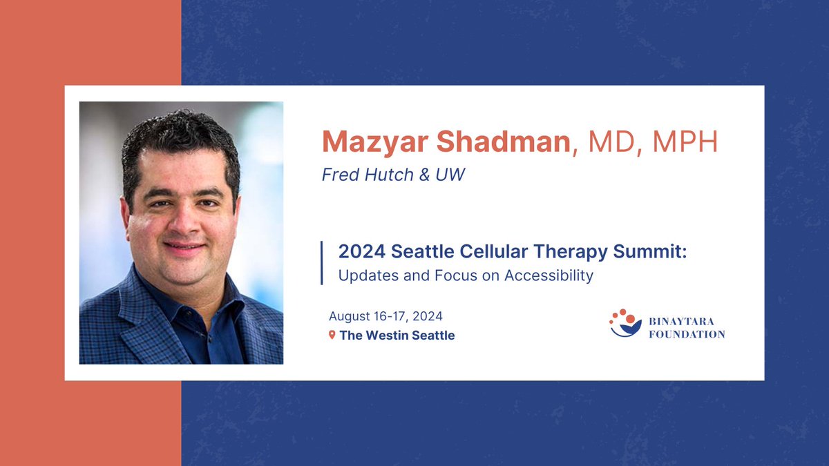 Grateful to have @mshadman (@fredhutch/@UWMedicine) as conference co-chair of 2024 Seattle Cellular Therapy Summit! 🗓️ August 16-17, 2024 📍 The Westin Seattle ➡️ education.binayfoundation.org/content/2024-s… #CME #oncology #celltherapy #cellulartherapy #cancer #cancercare #healthcare #Medicine