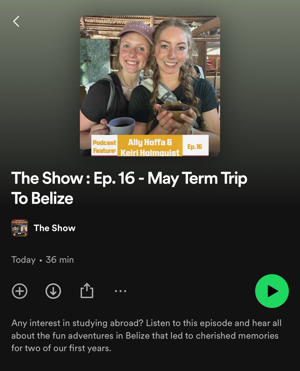 🎙️Ep. 16 - May Term Trip to Belize Who doesn’t love a good post trip story?!? Check out our newest episode and hear all about Ally Hoffa and Keiri Holmquist’s experiences while they were in Belize for May Term! 🎧Link in our bio