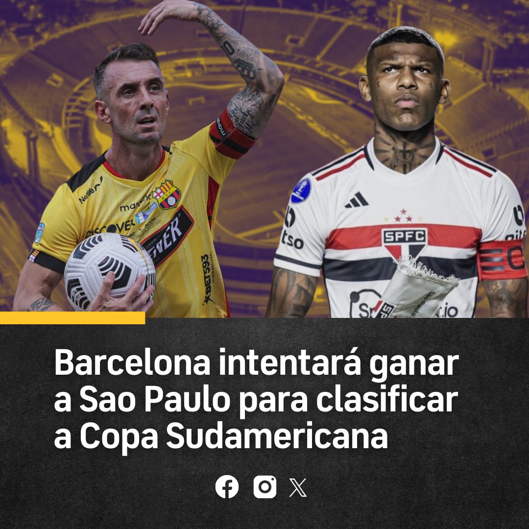 Barcelona S.C. visita la noche del 16 de mayo a Sao Paulo en Brasil. El equipo ecuatoriano buscará clasificar a Copa Sudamericana después de quedar eliminado de Copa Libertadores em fase de grupos. Los 'toreros' ocupa el tercer lugar del grupo B y tiene 2 puntos por debajo de