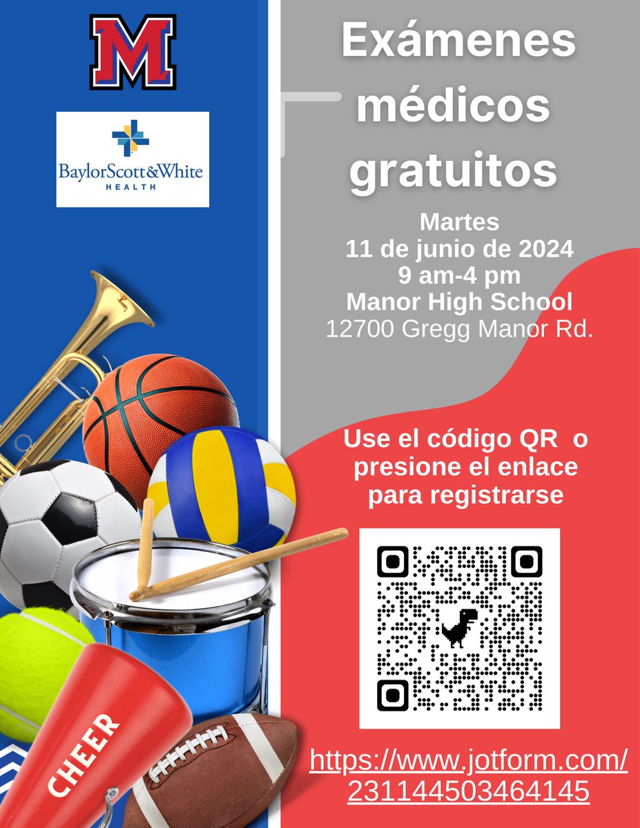Mark your calendars! We are offering another FREE physicals clinic for Manor ISD 7th-12th graders. Sign up here: jotform.com/231144503464145