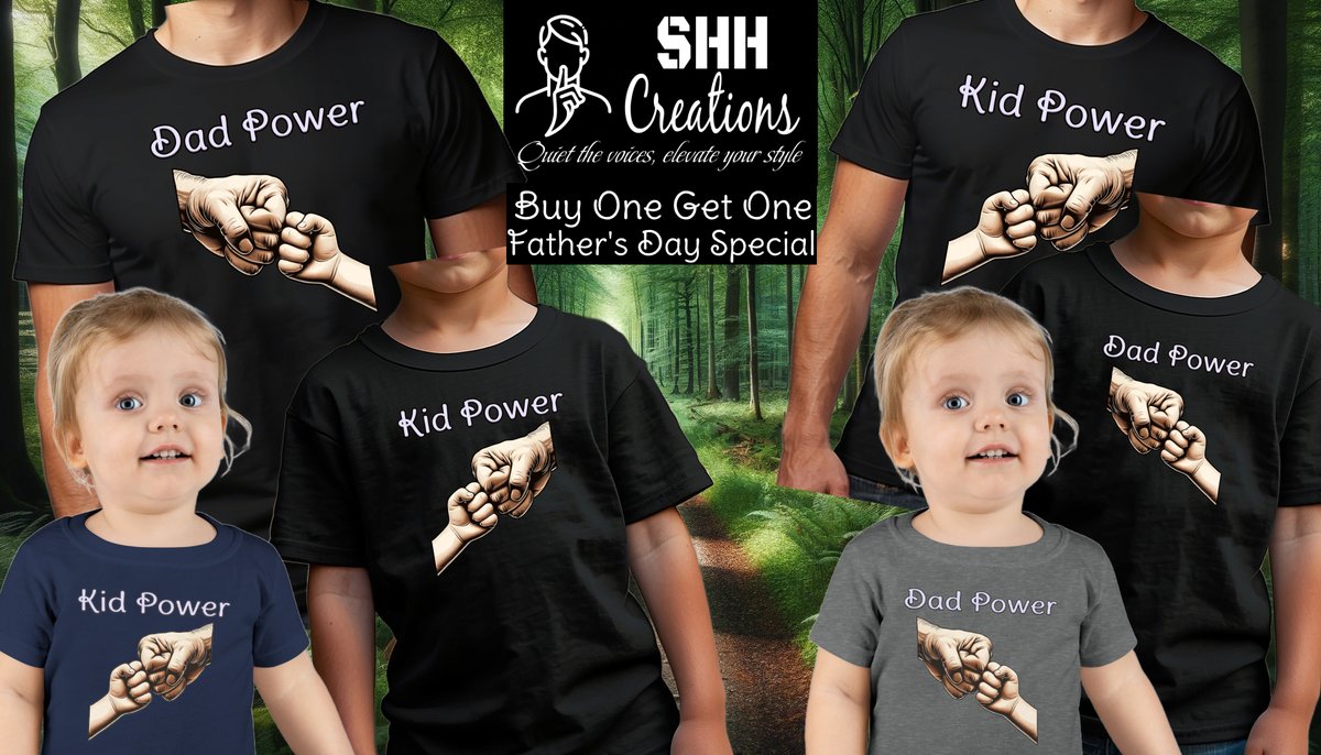 **Celebrate Father's Day with Double the Power! 💪❤️**  
Enjoy our Buy One Get One Free offer on 'Dad Power' & 'Kid Power' tees in all sizes! Perfect for fathers and kids to match in style.  
👕👶👨 Grab yours today: shhcreations.com/collections/bo…  
#FathersDay #BOGO #DadPower #KidPower
