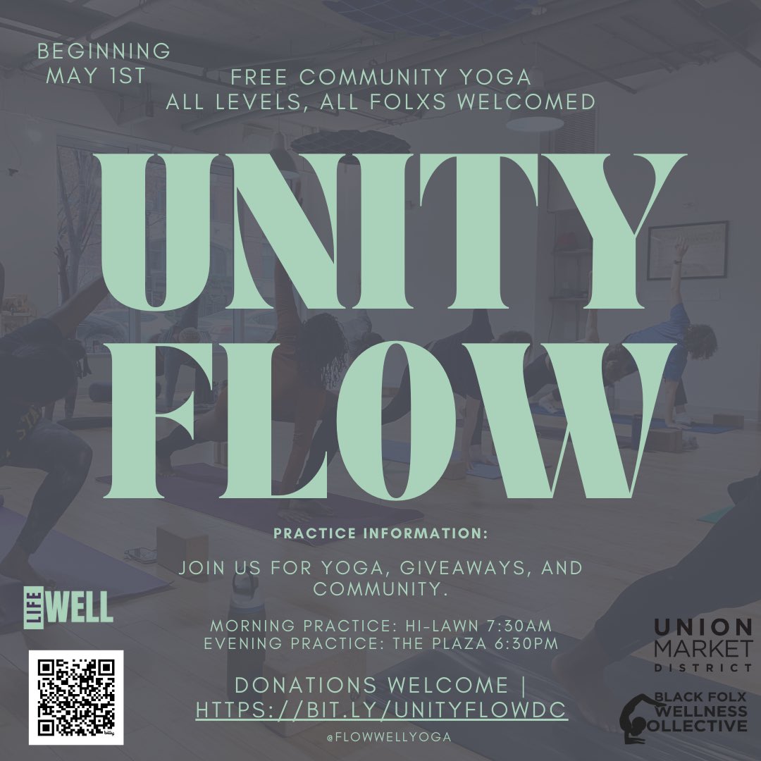 BeGreatDC's tweet image. #BeMindful with BeGreatDC next Wednesday at Unity Flow, a FREE yoga event for all skill levels brought to you by Black Folx Wellness Collective. There will also be some cool giveaways so don’t miss out!

eventbrite.com/e/unity-flow-f…