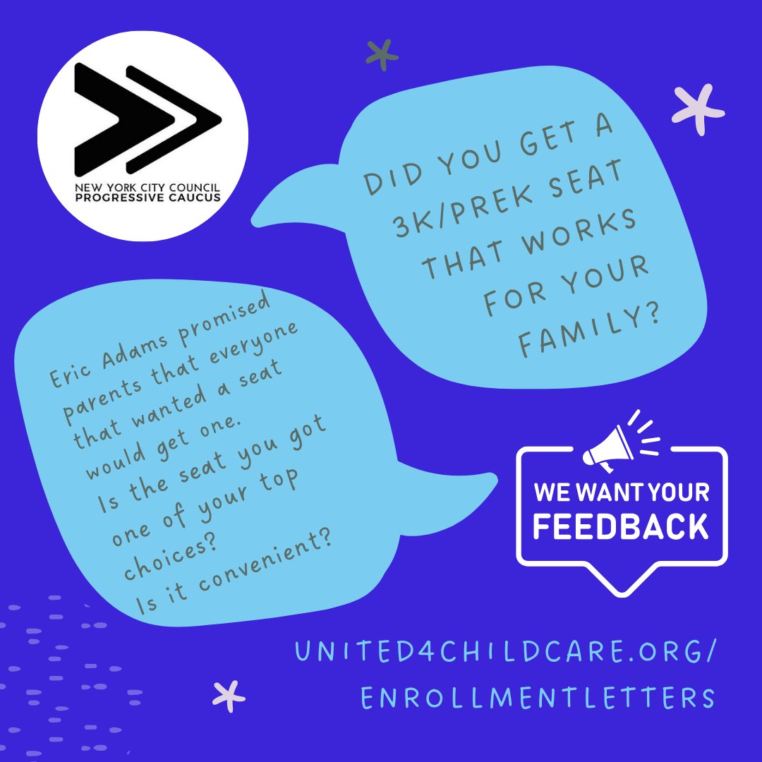 During yesterday’s hearing we heard from the DOE that 22% of families did not get one of their top 3 choices for 3k/Pre-k. Is the seat you received one of your top choices? Is it convenient for your family? Share your stories below: united4childcare.org/enrollmentlett…